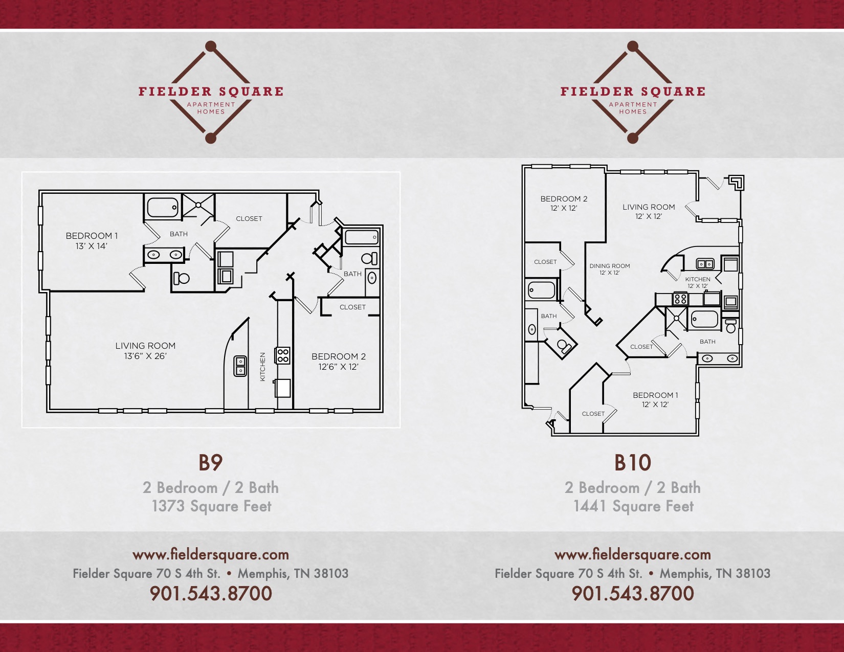 Floor plan for 2 beds, 2 baths, 1360 sqft